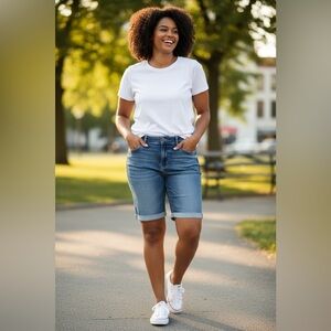 Judy Blue Blue Denim Mid-Length Bermuda Shorts with Cuffed Hem A37